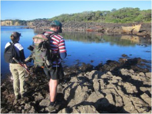Maddy Fowler and Kurt Bennett recording the eastern extremity of Gladbrook looking towards Ngapuhi's stern (phone courtesy of Vanessa Sullivan).