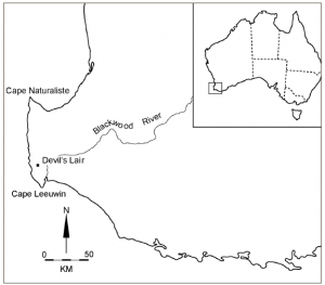Australia's southwest and the location of Devils Lair (published in Australian Archaeology 59:62).