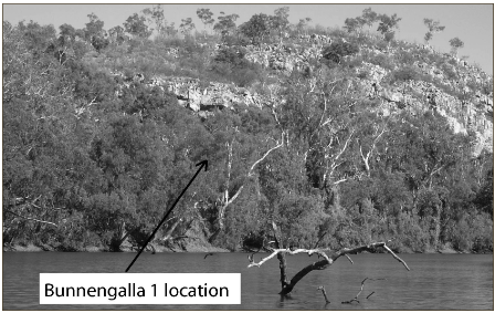 Photograph showing Musselbrook Creek showing location of the Bunnengalla 1 site (published in Australian Archaeology 60:56).