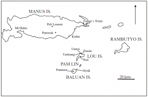 Map of the Admiralty Islands (published in Australian Archaeology 57:136).
